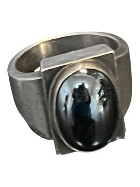 Georg Jensen Denmark Vintage Sterling Silver Modernist Hematite Ring 84A